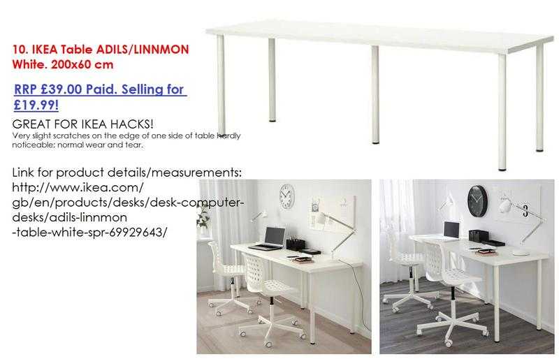 IKEA Table ADILSLINNMON White. 200x60 cm