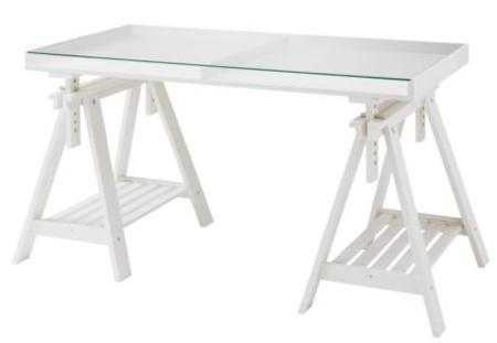 Ikea Trestle Table, glass top, 140x70cm, good condition, computer, office desk, adjustable 40 o.n.o