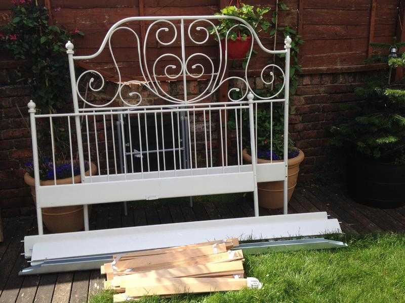 Ikea white metal double bed frame