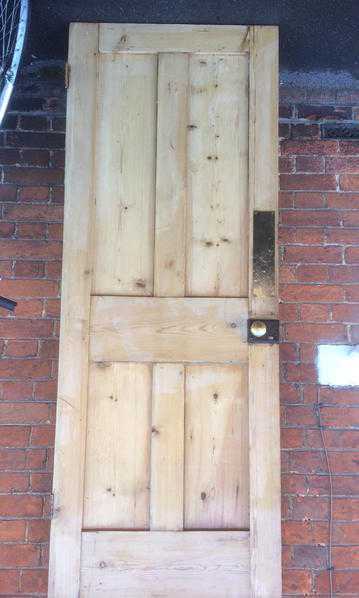 Internal Victorian wooden door  brass handle, lock, push-plate