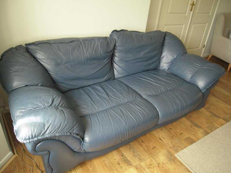 Italian Blue Leather Sofa039s Three seater and Two seater in very good condition