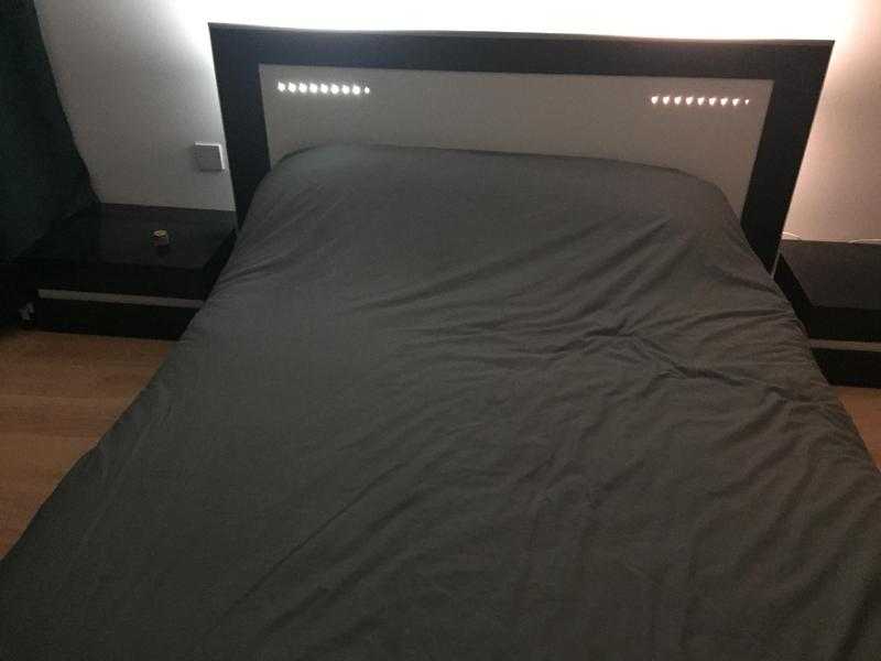 Italian, designer double bed with headboards lights
