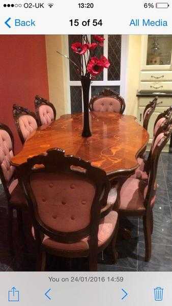 Italian dining table (double pedalstool) and eight matching chairs, very good condition - 300 Ono