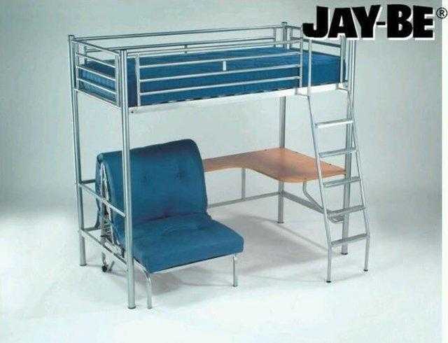 Jay-be High sleeper single bed with desk and futon