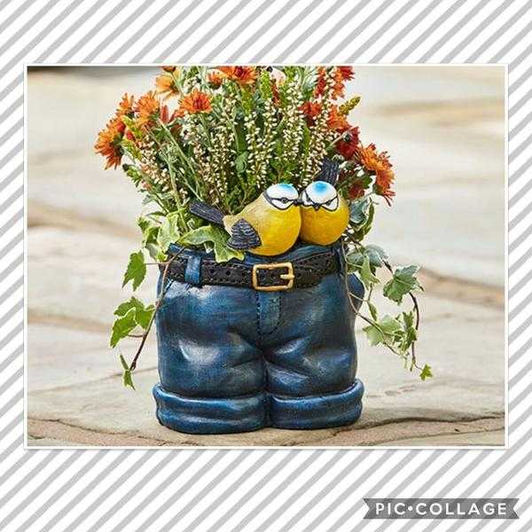 Jeans Planter With Birds