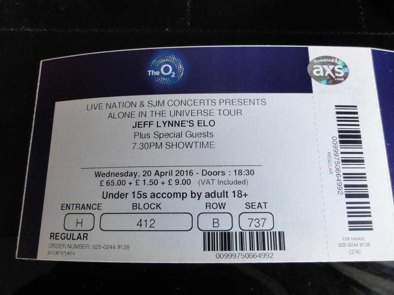 Jeff Lynne ELO tickets 20 April 2016 4 tickets 200.00 0r 100 for pair