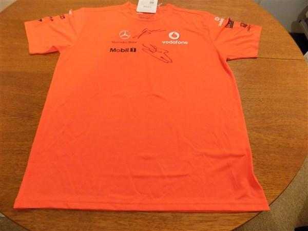 Jenson Button amp Sergio Perez Autographed McLaren Mercedes F1 Team Victory Shirt