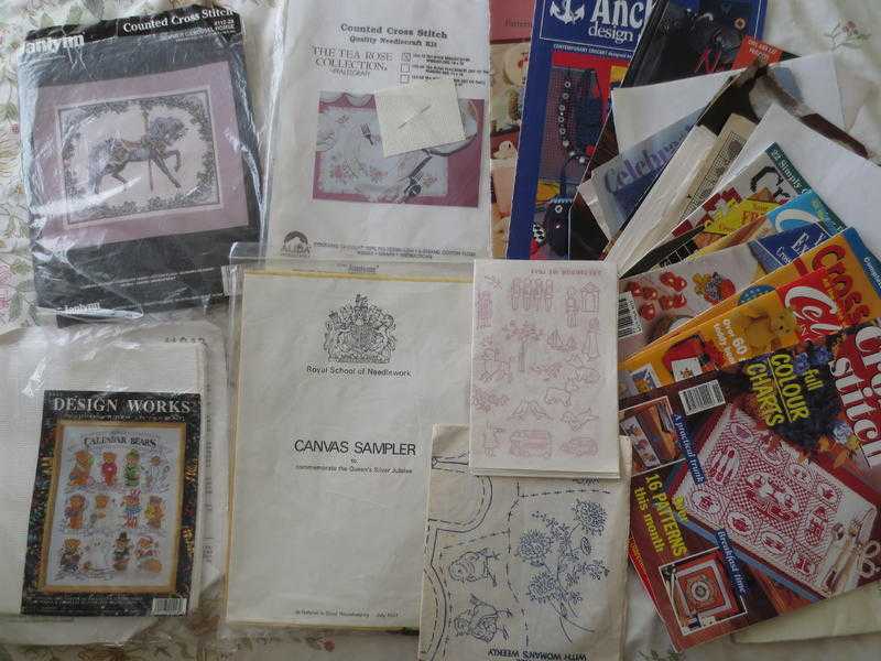 JOB LOT FIVE CROSS STITCH KITS PLUS BOOKS ETC