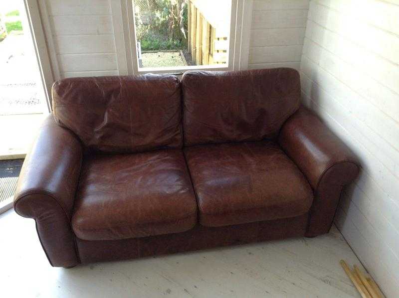 John Lewis brown leather sofa