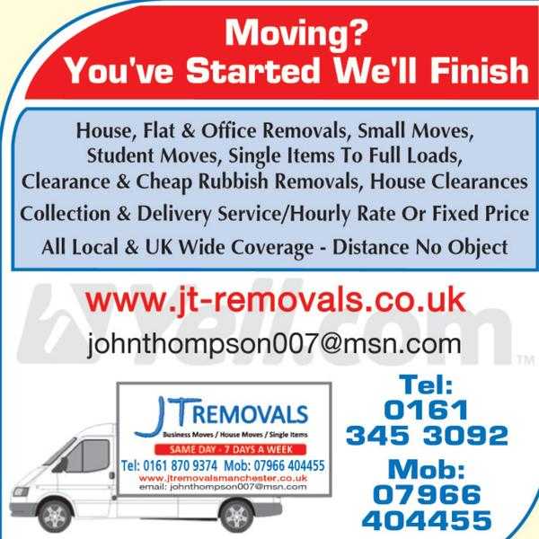 Jt Removals Fully insured house removals in all areas. Same day7 days, Tel- for a quote.