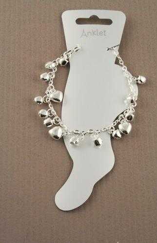 JTY002 - Silver coloured anklet with heart charms