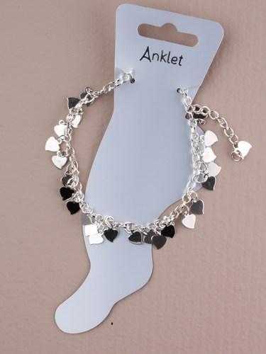 JTY005 - Silver coloured chain anklet with cascading silver coloured hearts