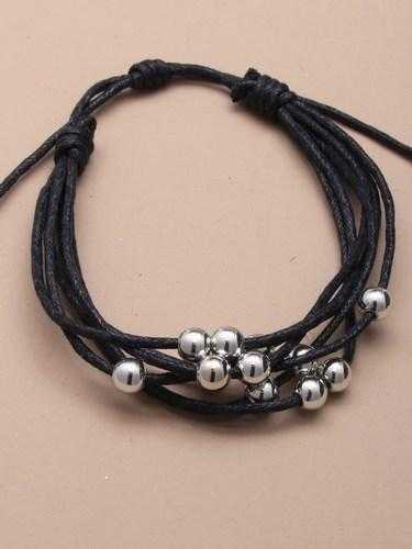 JTY027 - Multi strand cord friendship bracelet with small silver coloured beads