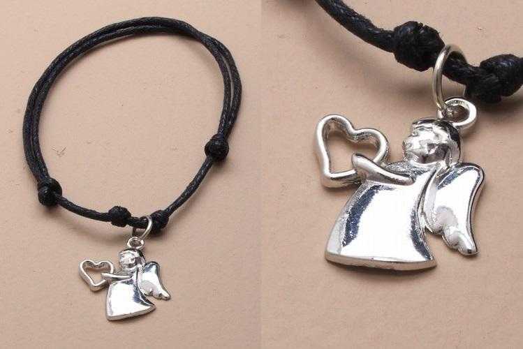 JTY038 - Black corded adjustable bracelet with guardian angel charm.