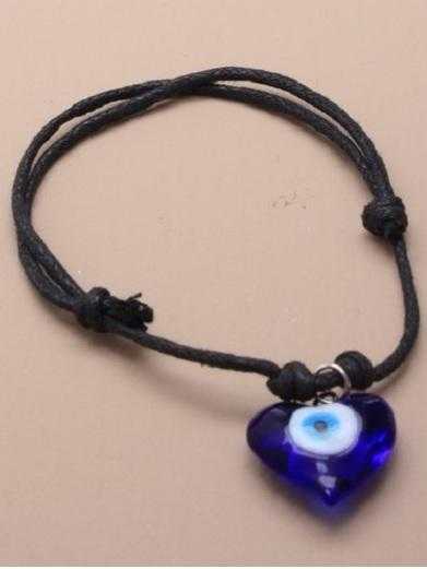 JTY046A - 2 Row Black corded bracelet with dark blue heart eye charm.