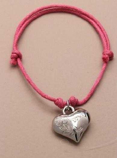 JTY047 - Double row coloured corded bracelet with Silver coloured heart charm