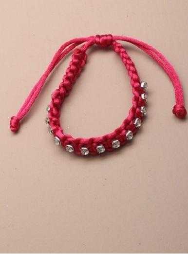 JTY049 - Pink Braided cord diamante bracelet.