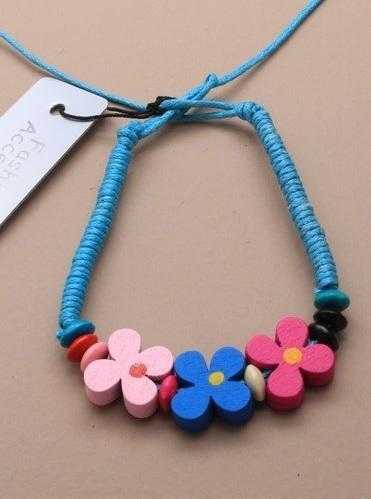 JTY050 - Blue coloured wooden daisy bead friendship corded bracelet