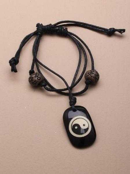 JTY113A - Multi strand black corded bracelet with black charm pendant. - Ying Yang
