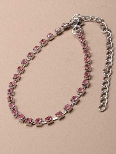 JTY117A - 1 Row coloured crystal diamante anklet chain. - Pink