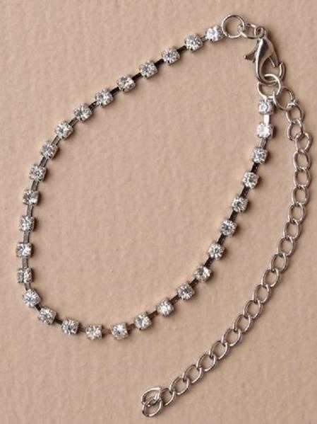 JTY117C - 1 Row coloured crystal diamante anklet chain - Clear