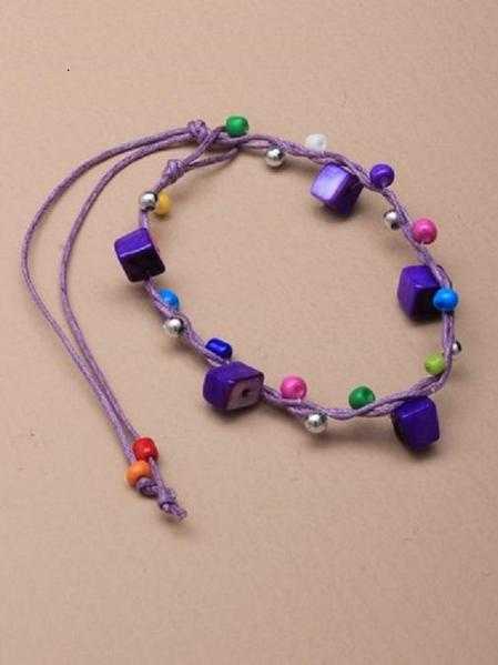 JTY123A - Coloured bead and shell squares corded anklet. Purple