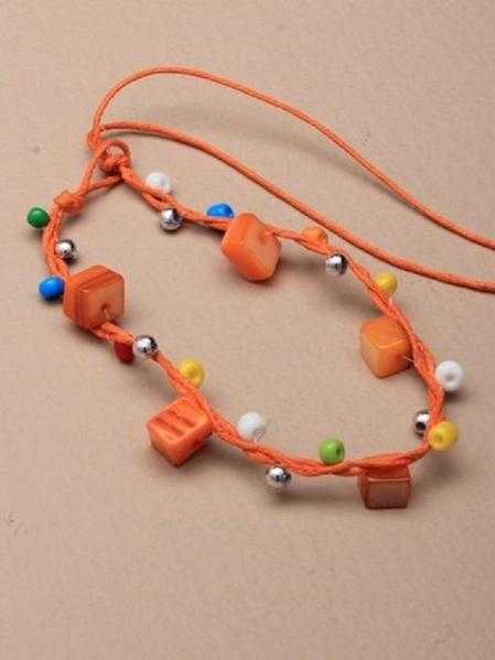JTY123C - Coloured bead and shell squares corded anklet. Orange