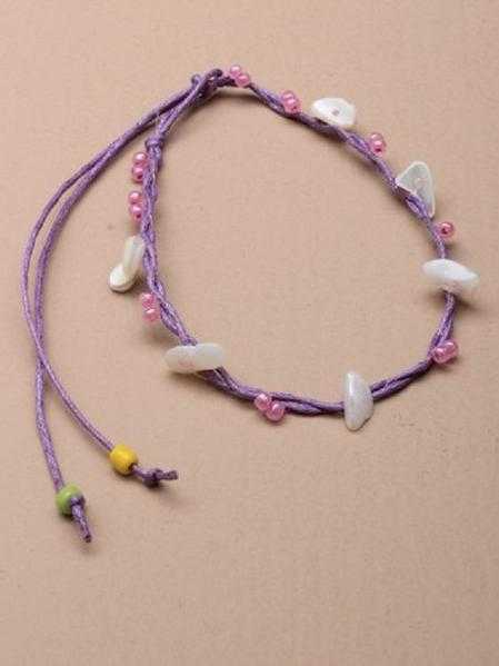 JTY124A - Coloured seed bead and shell chip anklet.  Purple