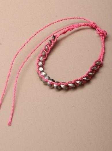 JTY131 - Bright coloured corded friendship bracelet with silver coloured metal disc beads