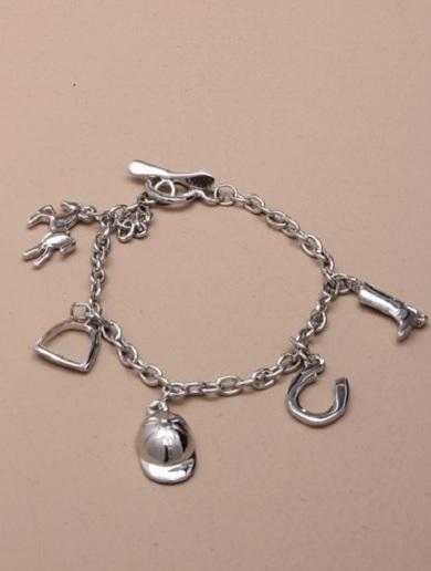 JTY150 - Silver coloured chain bracelet with horse riding charms