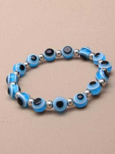 JTY155B - Eye bead stretch bracelet. Light blue