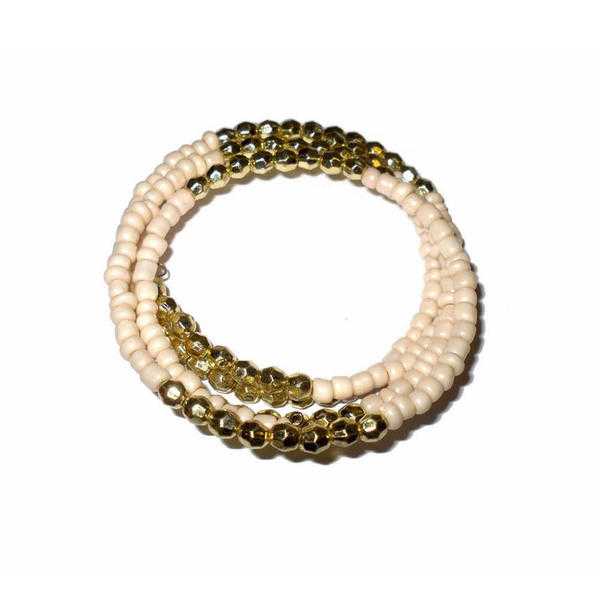 JTY159B - Twisted beaded bracelet Cream