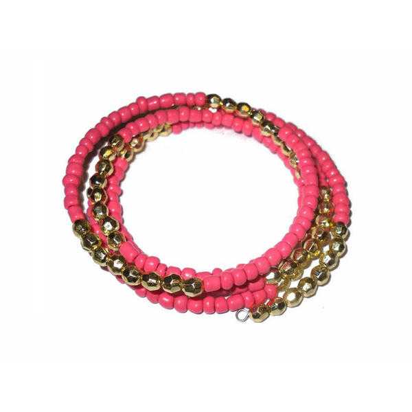 JTY159C - Twisted beaded bracelet Pink