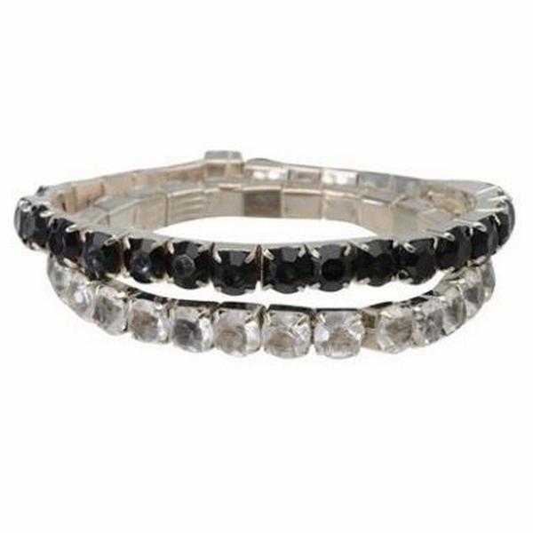 JTY193 - Pair of acrylic stone bracelets each set has one black and one clear stretch bracelet