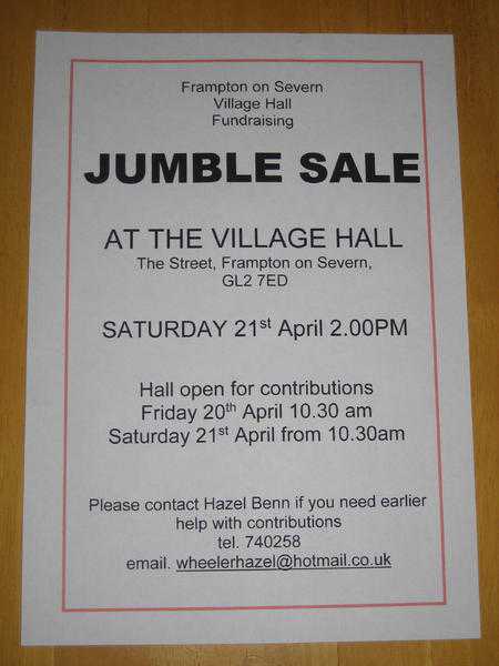 Jumble Sale April 2018, Frampton on severn village hall, Gloucestershire, 21st April