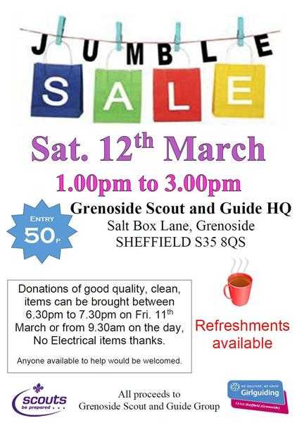 Jumble Sale - Grenoside Scout and Guide HQ, Sheffield S35 8QS