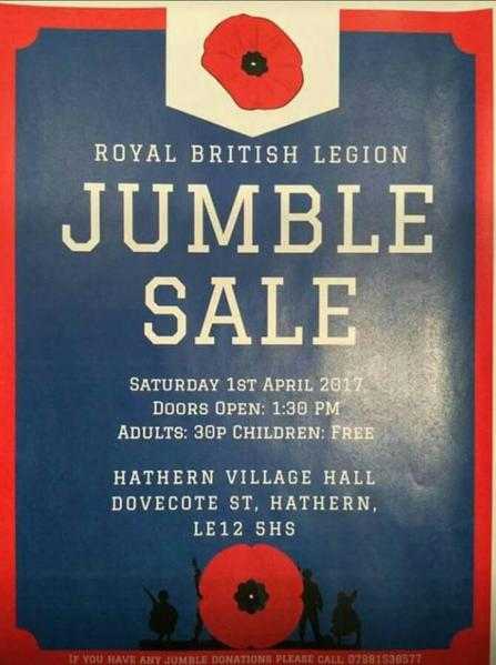 Jumble Sale Saturday 1st April 2017 1.30pm Hathern Village Hall