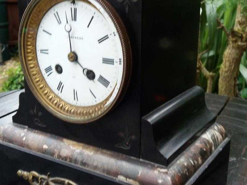 J.W.BENSON LONDON SLATE amp MARBLE EDGED BELL RINGING MANTLE CLOCK. CIRCA 1890039S