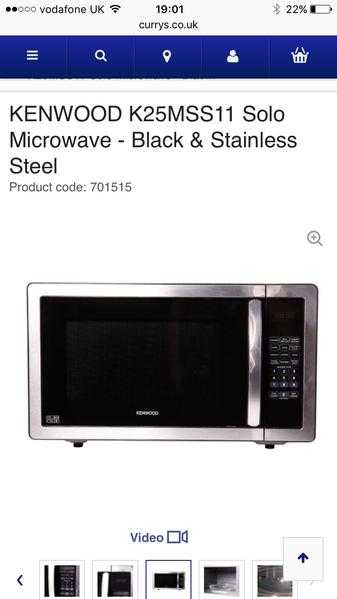 Kenwood microwave, silver and black