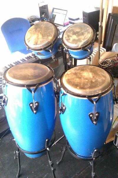 Kieper Fiberglass Conga amp Bongo Drums Set of 4 - with stands