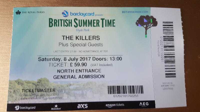 Killers ticket - British Summer Time Hyde Park 8th July 2017