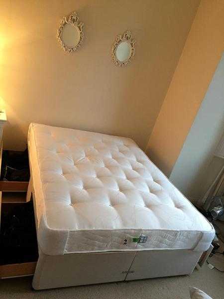 King Size Divan Bed, beige colour, 4 drawers with mattress