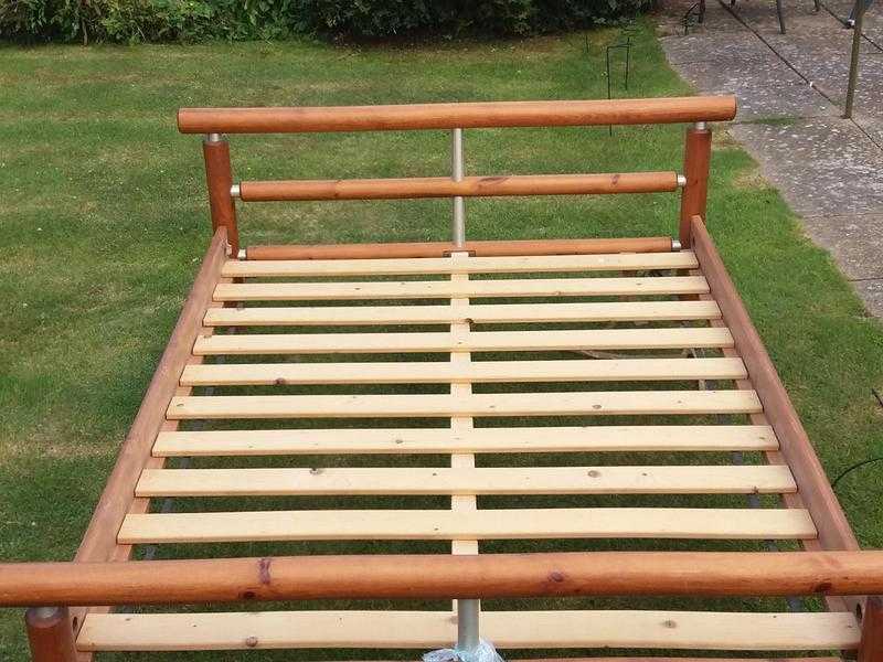 King size honey coloured chunky wood bed frame