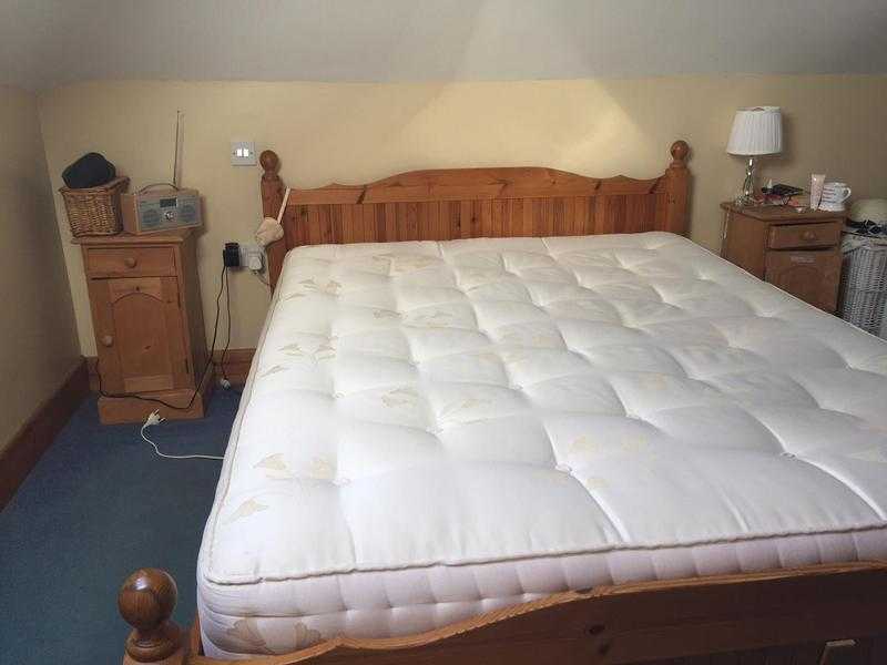 Kingsize double bed solid pine with mattress for sale