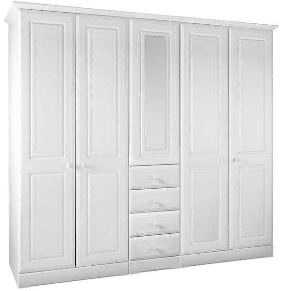 Kingstown Nicole White Wardrobe - 5 Door with Centre Mirror and Drawers Tall