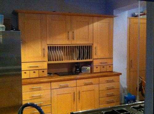 Kitchen Units, light oak, quality factory built dresser style, plus wall and floor unit