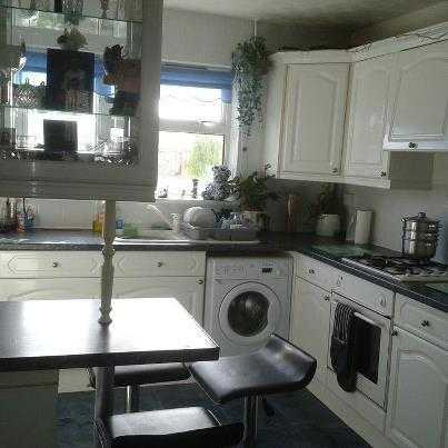 Kitchen...White high gloss fitted kitchen cupboards