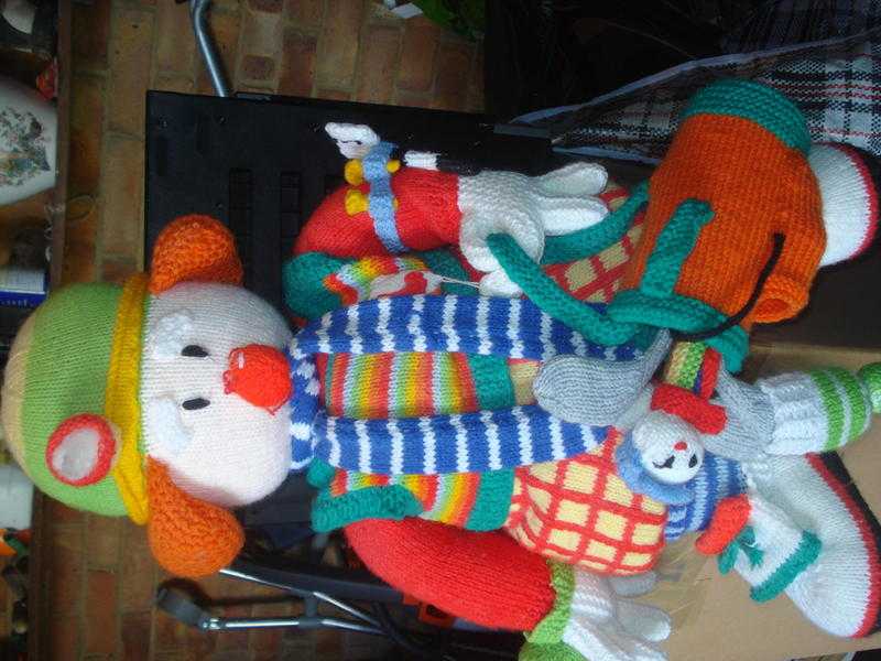 KNITTED CLOWN DRESSED AS GOLFER. ALL HANDMADE