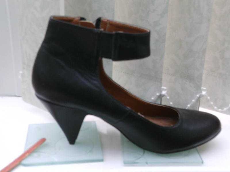 Ladies black leather shoes.