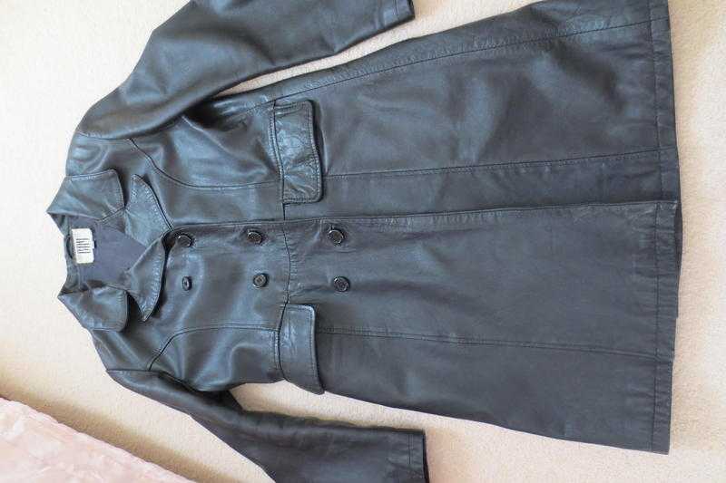 Ladies black medium leather coat-excellent condition.